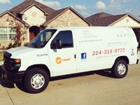 Service truck parked outside home.