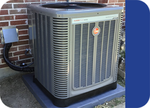Rheem air conditioning unit outside of brick house